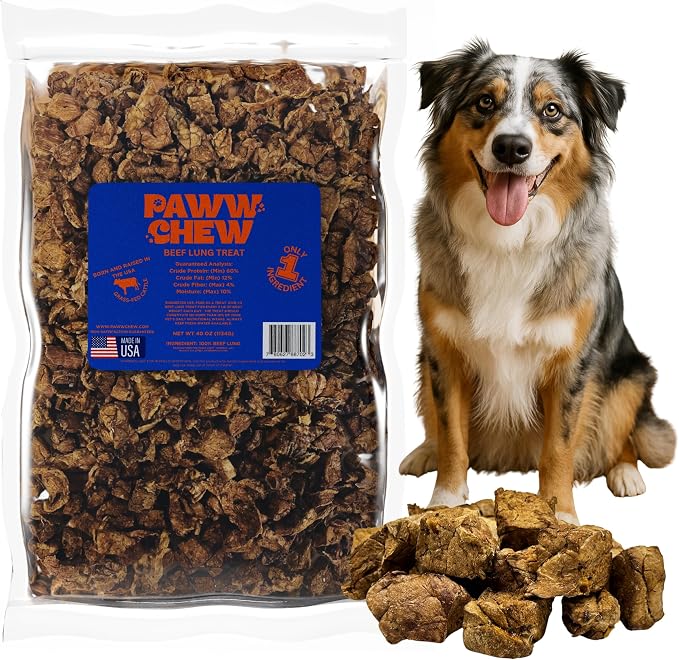 PAWW CHEW Beef Lung Dog Treats - 100% Natural, Single Ingredient, (2.5 Pound) Made in the USA, Bulk Dog Treats, High Protein, High Value Dog Training Treats, Grain Free, Low-Odor Free for All Breeds