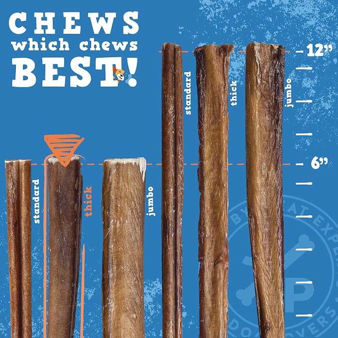 Jack&Pup 6 Inch Bully Sticks for Dogs (20 Pack) Extra Thick Dog Chews Long Lasting, Single Ingredient, 100% Beef Bully Sticks for Large Dogs and Medium Dogs