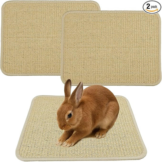 Natural Sisal Rabbit Scratch Mat for Bunnies, 2 Pack Bunny Toy Chew Pads for Nails Grinding, Digging & Nesting – Safe Cage Liner Rug for Rabbits, Rats, Small Animal Toys (24x16in)