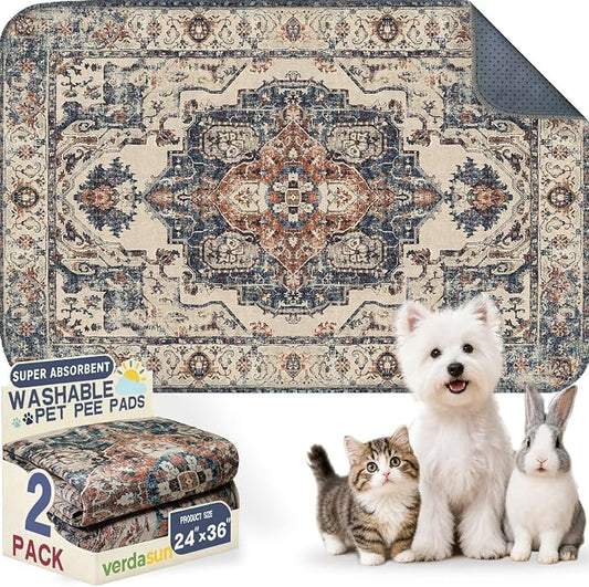 Washable Pee Pads for Dogs, Reusable Puppy Potty Training Pads, Ultra-Absorbent Thick Waterproof Leak-Proof Non-Slip Pads & Mat for Crate, Playpen, Floor, Whelping & Housebreaking , 2 Pack 24"x36"