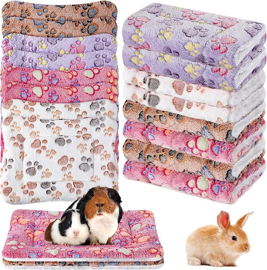 Ripeng 8 Pcs Guinea Pig Bed Mat Fleece Cat Pad Dog Crate Mat for Indoor Warm Reversible Pet Bedding for Small Animal Washable Kennel Crate Pad Cat Carrier(12.6" x 9.8",Bright Color)