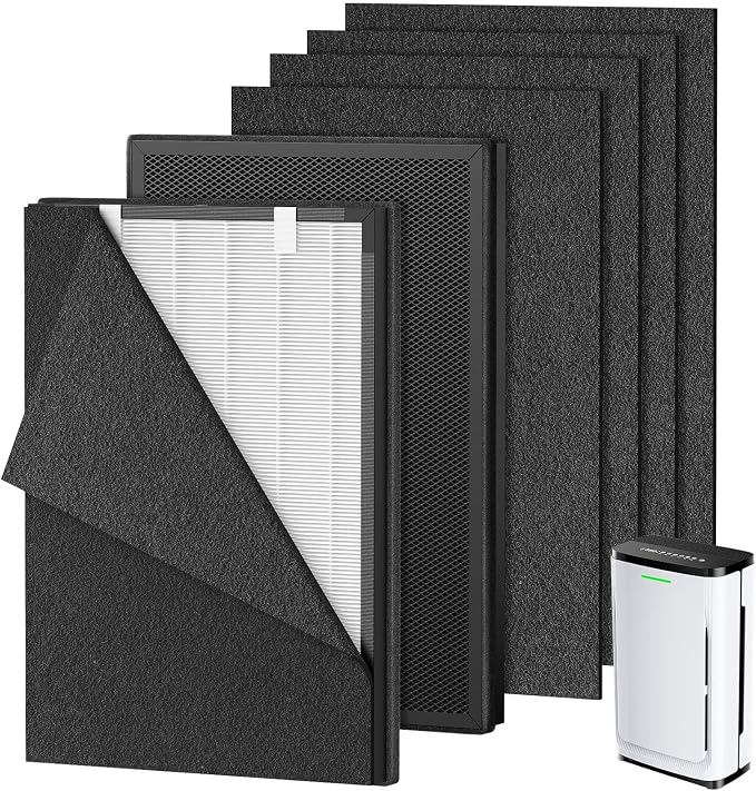 2 Pack MPHELW-P339 Filter Replacement Compatible with HEAPETS P339 Pet Air Purifier, Clean Pet Hair, Smoke, Odors, HEPA + Activated Carbon Composite Filters with 4 Pre-Filters