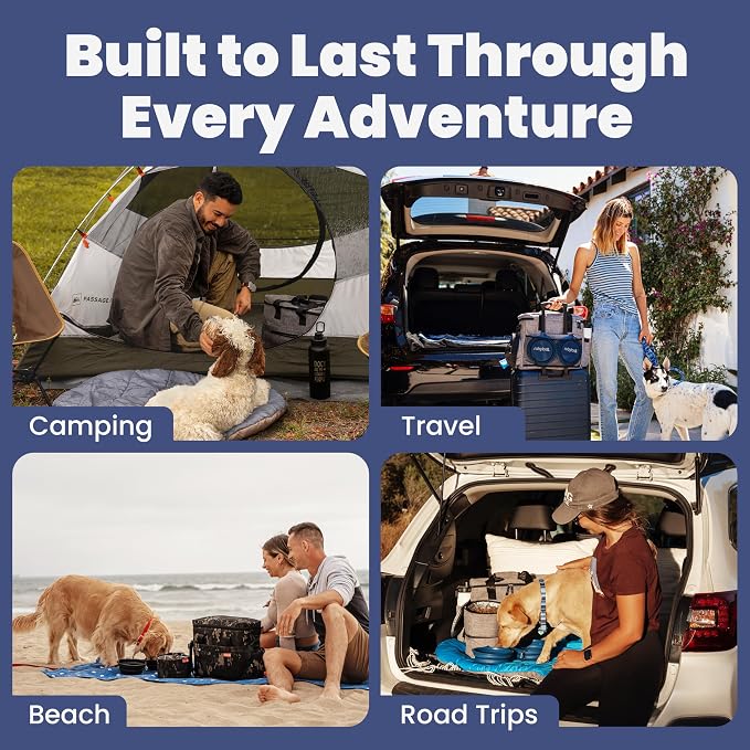 The Original Doggy Bag™ - Complete Dog Travel Bag for Supplies with 2 BPA-Free Travel Dog Bowls & 2 Pet Food Containers - Traveling Kit for Road Trips, Camping, Weekend Away or Doggy Gift: Paw Print