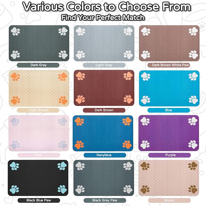 Pet Feeding Mat-Absorbent Dog Feeding Mat for Food and Water Bowl,No Stains Pet Placemat,Quick Drying Water Dispenser Mat for Dog and Cat,Easy to Clean Dog Accessories(S,Black Blue Paw)