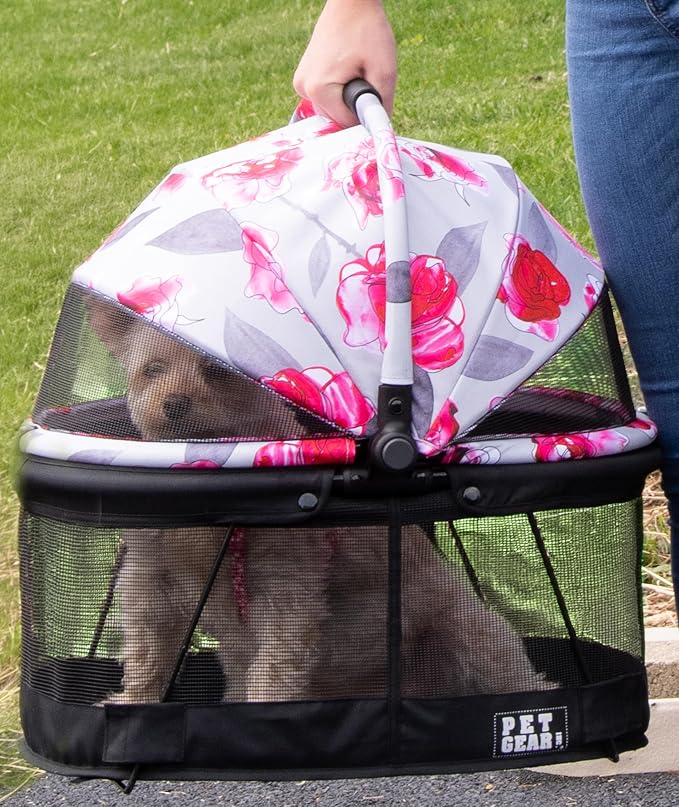 Pet Gear No-Zip View 360 Pet Carrier & Car Seat, Pink Hydrangea, 20-inch | Push Button Entry, For Small Dogs & Cats, 360 Degree Visibility