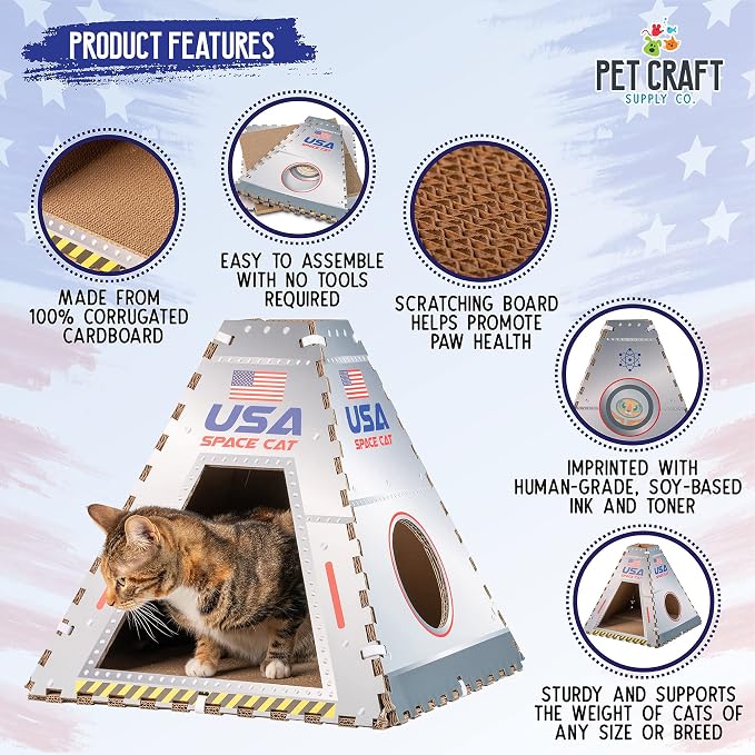 Pet Craft Supply Space House Corrugated Cardboard Cat House Condo Tent Hideaway Cave Furniture Playhouse with Scratching Board and Catnip & Silvervine Blend Scratcher for Kittens and Adult Cats