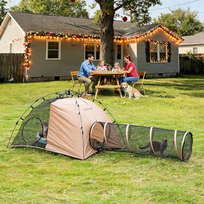 Quickup Pop Up Cat Tent for Outside, X-Large Catio & Cat Enclosure with Fish-Shaped Cat Mat, Portable Outdoor Cat Playpen for Multiple Cats, UV-Protected Cat House for Backyard Balcony Camping