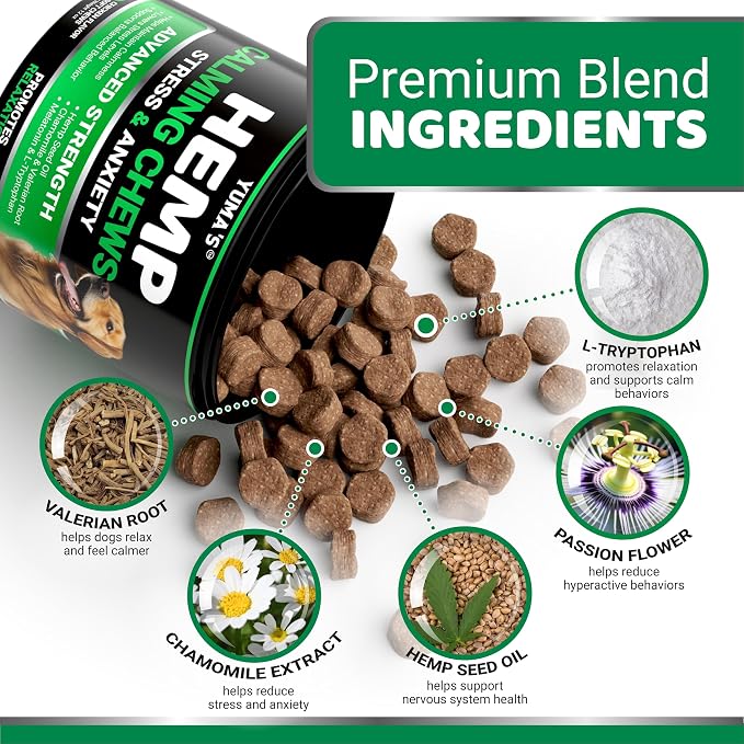 Hemp Calming Chews for Dogs - Advanced Dog Calming Chews - 170 Chews - Anxiety Relief Treats - Separation Aid, Barking, Stress Relief, Thunderstorms - Melatonin - Hemp Oil - Made in USA