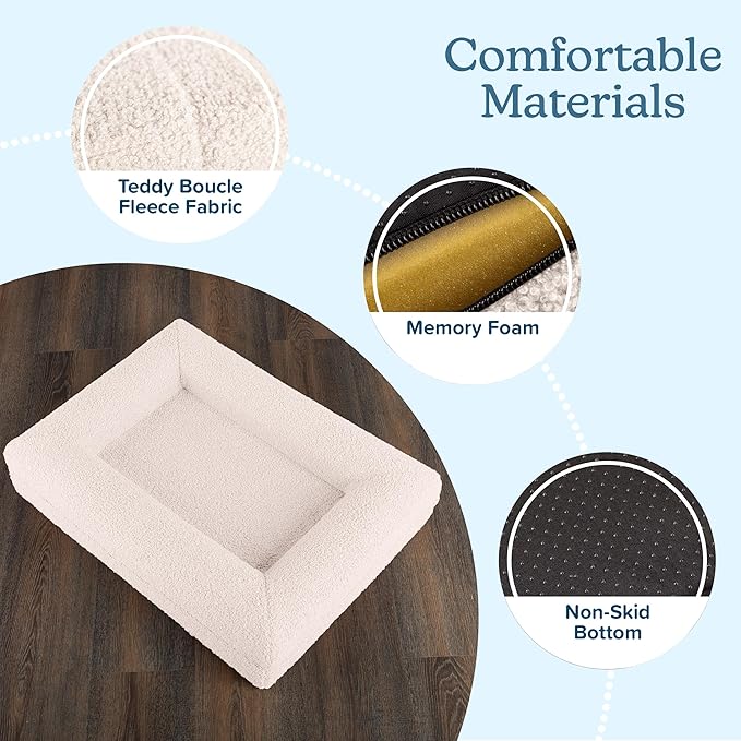 Orthopedic Dog Bed - 26in Small Dog Bed with Supportive Bolster, Nonslip Bottom, and Removable Washable Cover - Memory Foam Puppy Bed for Small Dogs and Cats - Dog Products by PETMAKER (Cream)