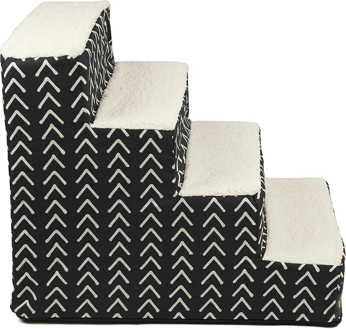 Majestic Pet 4 Step Portable Dog Stairs for Small Dogs to get on Bed Supports 25 lbs or Less – Dog Steps for High Bed with Machine Washable Cover – Pet Stairs for Cats Boho Arrow Black