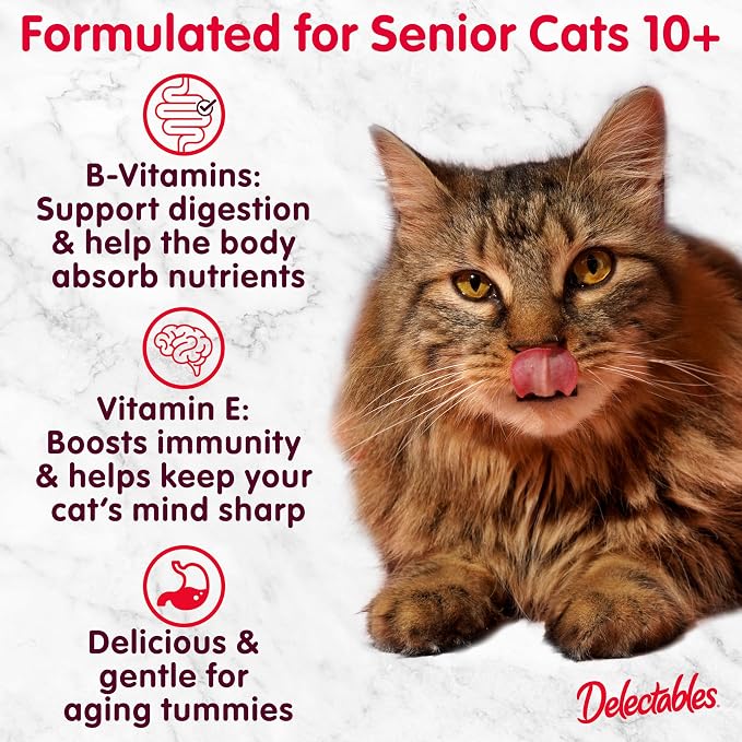 Delectables Lickable Treat Gravy Senior 10+ Variety Wet Cat Treat & Food Topper, Food Topper, Hydrating, Grain-Free, No Fillers, No by-Products, No Added Preservatives, 1.4-oz Pouch, 12 Count