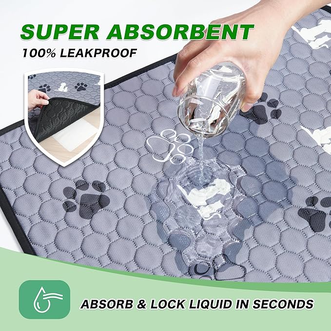 WanpeeGoo Washable Pee Pads, Puppy Pee Pad for Dogs, 2 Pack Absorbent Reusable Training Dog Pads Pet Puppy Pads, Non-Slip Potty Pads for Whelping, Playpen, Crate, Bed, Grey 32"x63"