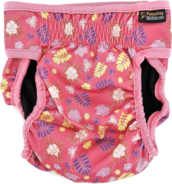 Pack of 3 Female Dog Diapers with 4 - Layers of Absorbent Pads Cat Panties Waterproof Leak Proof Washable (XS: Waist 8" - 12", Flowers Pattern)