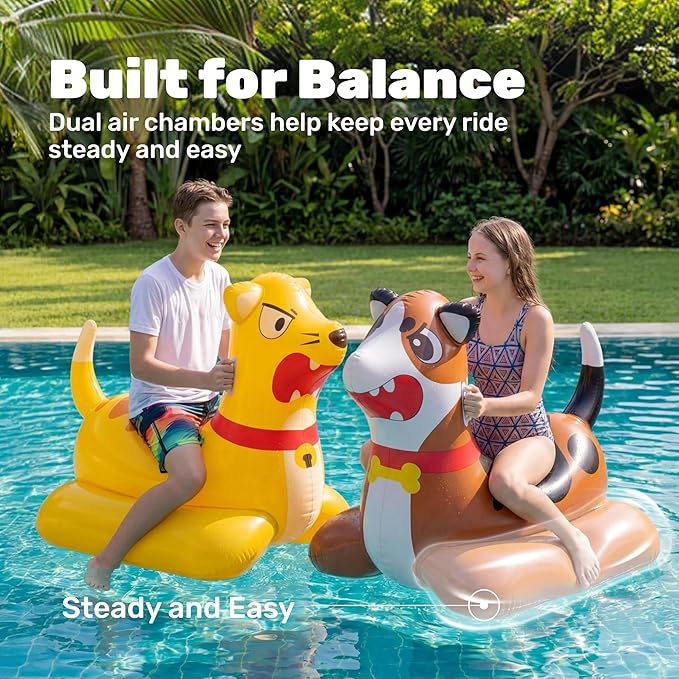 Sloosh Inflatable Pool Float Battle Game Set for Kids Adults-Includes 2 Giant Ride On Pool Toy Kitten & Puppy for Outdoor Swimming Party Family Activities