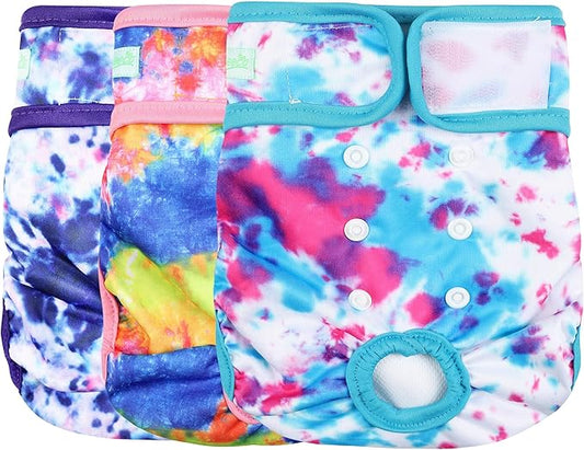 wegreeco Washable Reusable Premium Dog Diapers,Pack of 3,Small Dog Puppy & Doggy Diapers Female,Dog Period Panties Diapers Female in Heat Colourful S