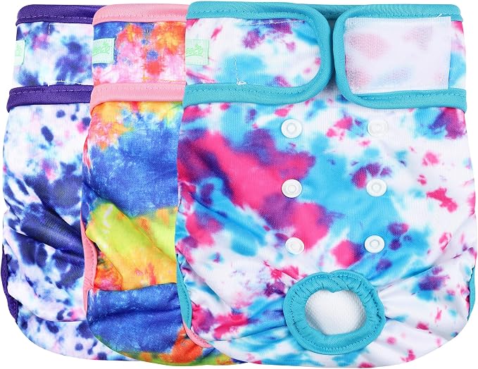 wegreeco Washable Reusable Premium Dog Diapers,Pack of 3,Small Dog Puppy & Doggy Diapers Female,Dog Period Panties Diapers Female in Heat Colourful XXL