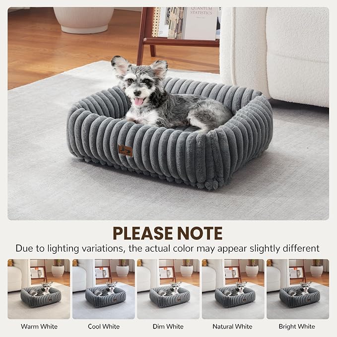 Cute Dog Bed for Small Dogs & Cats,Washable Fluffy Cat Beds for Indoor Cats, Rectangle Orthopedic Memory Foam Puppy Beds with Anti-Slip Bottom, 20 x19 x 7 Inches, Grey(20x19x6inchs)