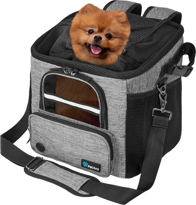 PetAmi Dog Bike Basket, Soft-Sided Ventilated Dog Bike Carrier Backpack, Pet Bicycle Basket for Bike Handlebar, Small Medium Puppy Cat Kitten Car Booster Seat with Safety Strap, Max 18 lbs, Gray