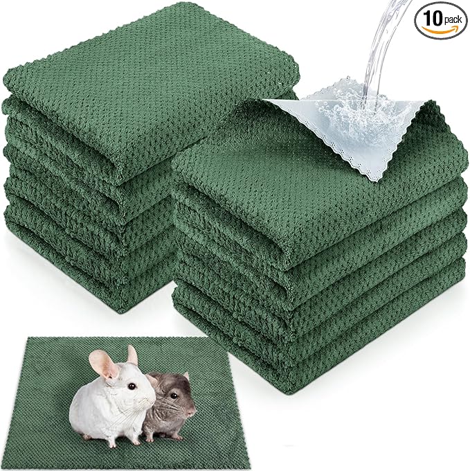VitalCozy 10 Pcs Guinea Pig Cage Liners Washable Rat Bedding for Guinea Pigs Controlling Absorbent Waterproof Pee Pads Blanket for Rabbits Hamster Small Animal Chinchilla(Grid,12x12 Inch,Dark Geen)