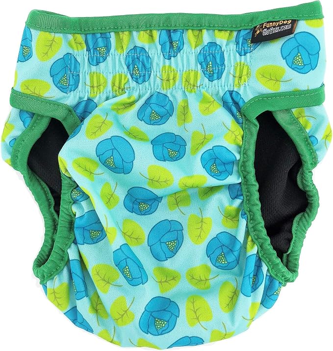 Pack of 3 Female Dog Diapers with 4 - Layers of Absorbent Pads Cat Panties Waterproof Leak Proof Washable (XS: Waist 8" - 12", Flowers Pattern)