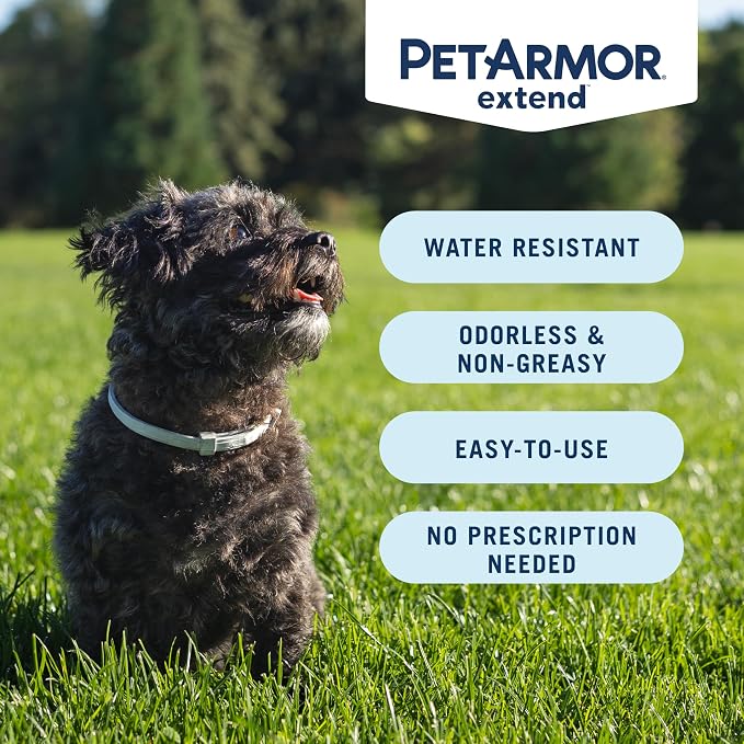 PetArmor Extend Dog Flea and Tick Treatment & Prevention Collar for Small Dogs up to 18 lbs., 8 Months of Protection, Odorless & Non-Greasy, Waterproof, Kills Fleas, Ticks, and Larvae, 1 Count