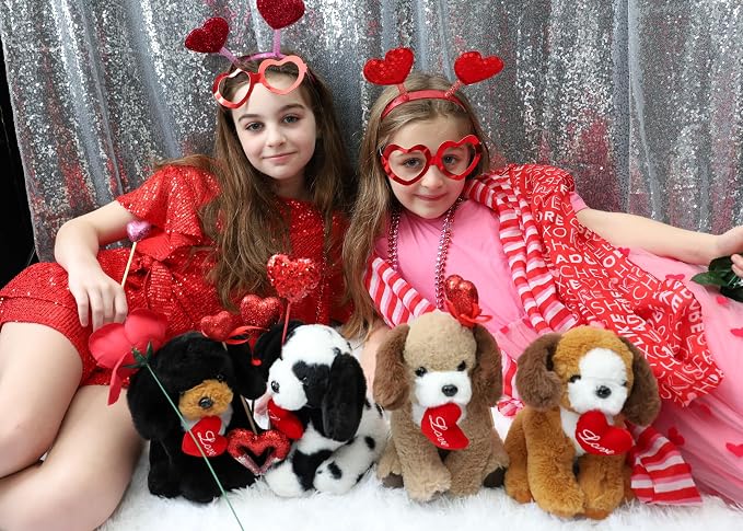 Muiteiur 4 Piece Love Dog Stuffed Animals, 8 Inch Valentines Dog Plush Bulk with Heart, Soft Puppy Plush Toys for Girlfriend Kids, Gift for Girls Kids