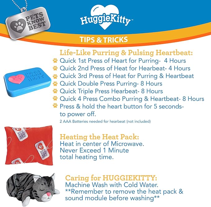 HuggieKitty | Comfort Purring Companion with Heartbeat Sleep Aide for Cats & Kittens, Heating for Calming Relief, Carrier & Behavioral Training Essential, Breeds, Pet's Know Best | Grey