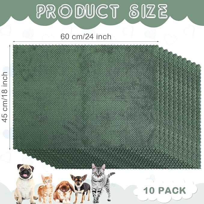 VitalCozy 10 Pcs Guinea Pig Cage Liners Washable Rat Bedding for Guinea Pigs Controlling Absorbent Waterproof Pee Pads Blanket for Rabbits Hamster Small Animal Chinchilla(Grid,18x24 Inch,Dark Green)