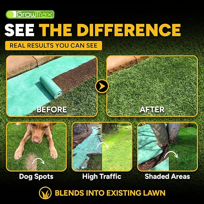 Growtrax Biodegradable Grass Seed - 50 SQFT Bermuda Rye - Grass Seed and Fertilizer for Lawns, Dog Patches & Shade - Just Water & Grow - No Fake or Artificial Grass