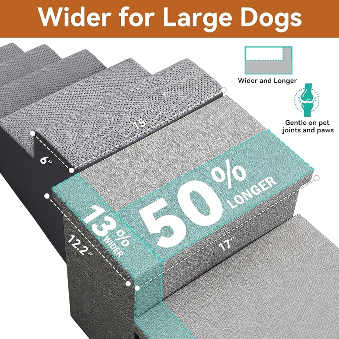 Zerbuger Dog Stairs for High Beds, Folding Pet Stairs Gift for Dogs Puppy with Storage for Bed Couch, Cat Dog Ramp Hold Up to 200 lbs (Gray, 5 Steps No Condo(49" D x 17" W x 26" H))