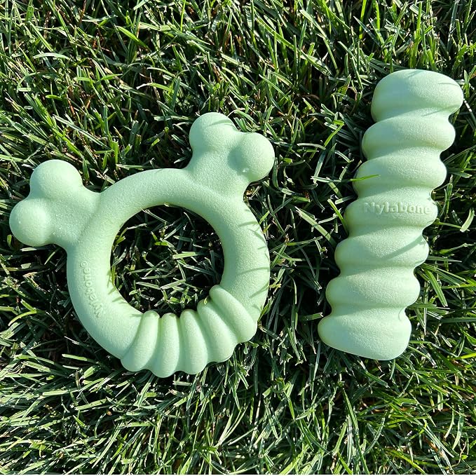 Nylabone Sensory Material Soothing Puppy Chew Toy Bundle, Toys for Teething Puppies, Peanut Butter and Chicken Flavor, Small - Up to 25 lbs, 2 Pack
