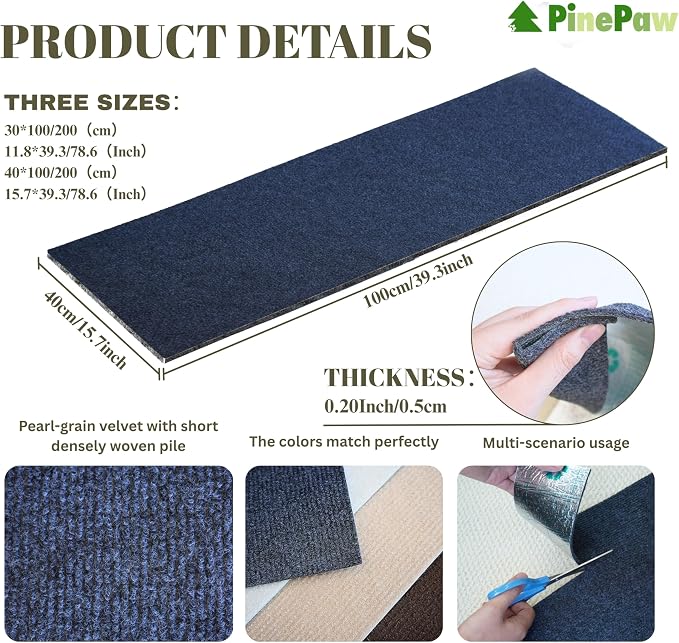 PinePaw Cat Scratch Furniture Protector - Trimmable Self-Adhesive Carpet DIY Climbing Cat Scratcher Pad for Couch Protector from Cat Claws Scratching Covering Cat Tower (LightGrey 15.8" x 40")