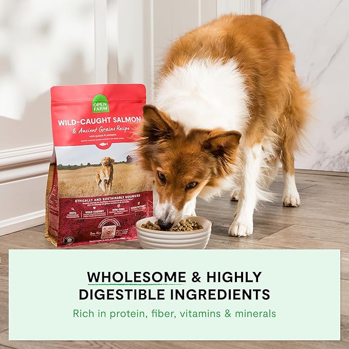 Open Farm, Ancient Grains Dry Dog Food, Protein-Rich & Nutrient Dense, 90% Animal Protein Mixed with Non-GMO Fruits, Veggies and Superfoods, Catch-of-the-Season Whitefish Recipe, 22lb Bag