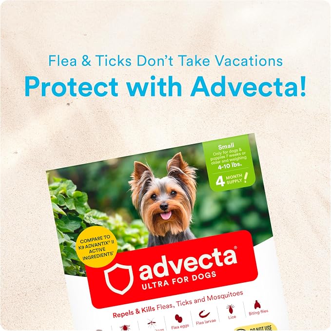Advecta Ultra Flea and Tick Prevention for Dogs - Blue Flea and Tick Treatment & Control - Mosquito Repellent - Fast Acting Waterproof Topical Drops, 4 Month Supply