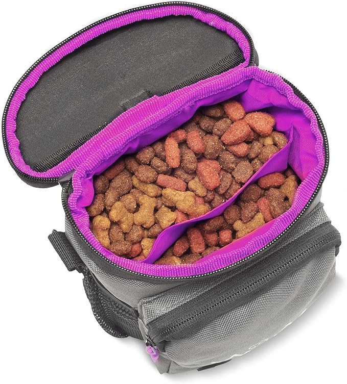 Multipurpose Pro Dog Treat Bag with Neoprene Split Top Dog Training Treat Pouch Bag with Shoulder Strap, Belt and Clip and Exterior Storage Pocket (Raspberry)