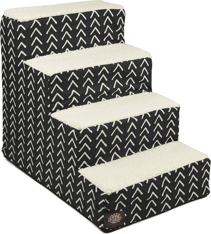 Majestic Pet 4 Step Portable Dog Stairs for Small Dogs to get on Bed Supports 25 lbs or Less – Dog Steps for High Bed with Machine Washable Cover – Pet Stairs for Cats Boho Arrow Black