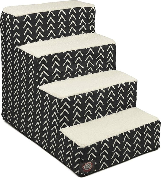 Majestic Pet 4 Step Portable Dog Stairs for Small Dogs to get on Bed Supports 25 lbs or Less – Dog Steps for High Bed with Machine Washable Cover – Pet Stairs for Cats Boho Arrow Black