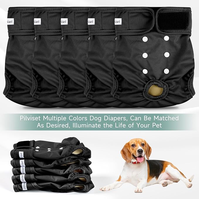 Dog Diapers Female 5pcs,Reusable Dog Doggie Puppy Doggy Diapers Female, Period Panties in Heat, Black, XXLarge