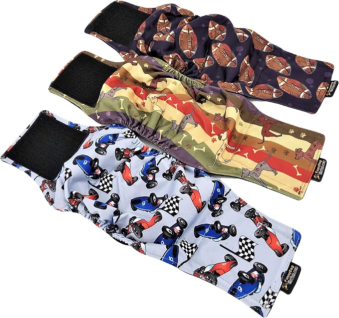 Pack of 6 Male Dog Diapers 4 - Layers of Absorbent Pads Waterproof Leak Proof Belly Band Wrap Washable (S: Waist 10" - 12", Pack of 6 Colors)