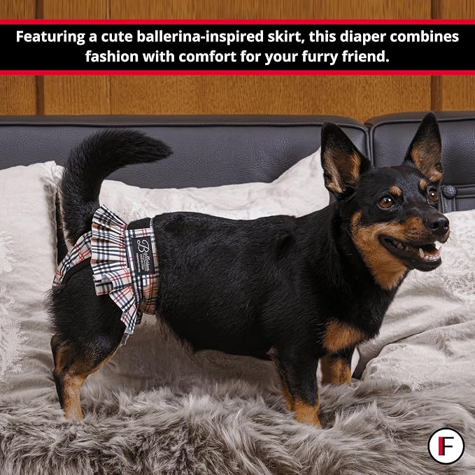FINNERO Ballerina Dog Diaper – Washable, Reusable, Leak-Proof – Heat, Period & Urine Incontinence Protection – Comfortable, and Stylish Design – Adjustable Fit for Female Dogs – Large, Denim