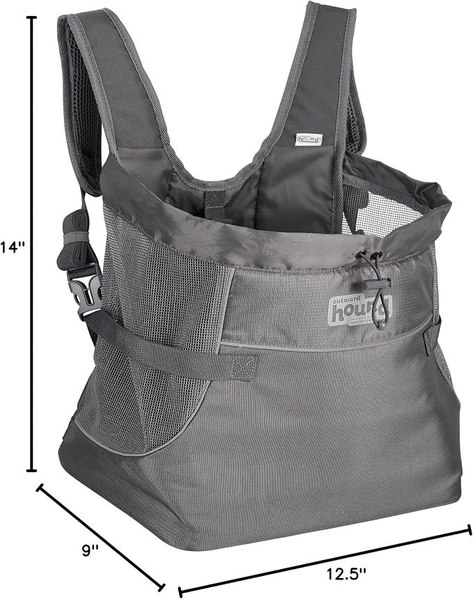 Outward Hound PupPak Dog Front Carrier, Medium, Grey – Hands-Free Hiking & Camping Pet Backpack for Small Pets up to 20 lbs, Padded Straps, Breathable Mesh, Water-Resistant, Safety Clip