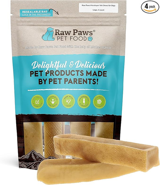 Raw Paws Himalayan Yak Chews for Dogs, Large (4 Pack) - Packed in USA - Tibetan Yak Cheese Dog Chews for Medium to Large Breeds - Hard Milk Dog Chew Bones - Single Ingredient - Long Lasting