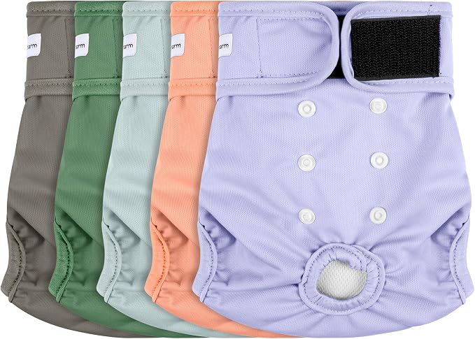 5 Pack Reusable Diapers for Doggie, Highly Absorbent Dog Diapers Female for Pet with Incontinence or Frequent Urination, Medium Dog Diapers Female, Pink & Purple