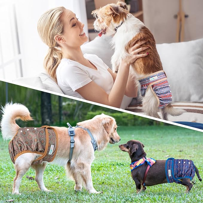 Langsprit Washable Female Dog Diapers - Doggie Reusable Diapers for Doggy Puppy Female in Period - Highly Absorbent Dog Heat Panties Plaid-1 M