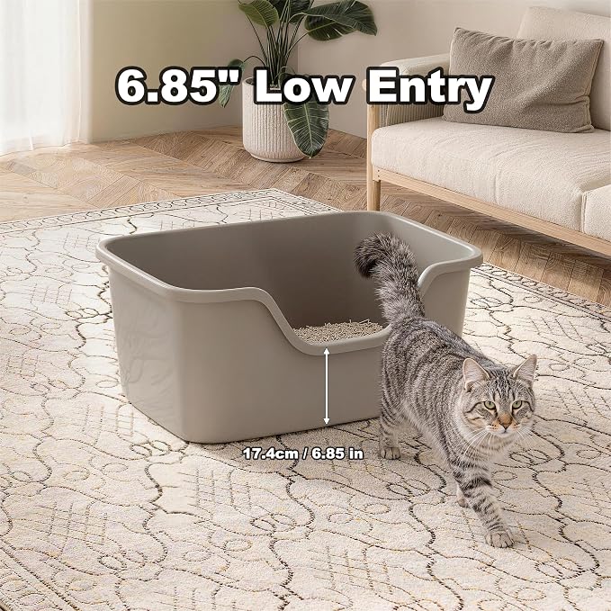 Oversized Cat Litter Box with Extra High Sides,Extra Large Jumbo Litter Box for Multiple Cats,Anti-Splashing High Wall Litter Pan,Easy No-Tool Setup Cat Litter Box(26.2” * 18.8” * 11.9” Grey)