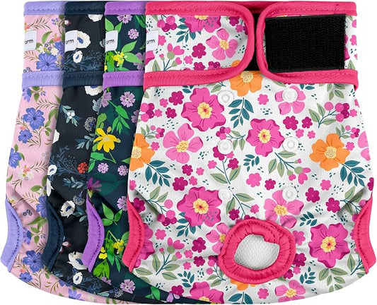 4 Pack Reusable Female Dog Diaper, Highly Absorbent Doggie Diapers for Female Dogs, Dog Diaper XX-Large, Flowers