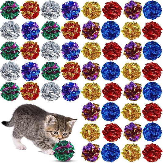 Jexine 104 Pcs Cat Crinkle Ball Bulk Cat Toys 1.69'' Polyester Film Kitten Balls Interactive Lightweight Colorful Kitten Crinkle Balls Soft Crinkle Pet Toys for Keeping Fit and Exercise Indoor