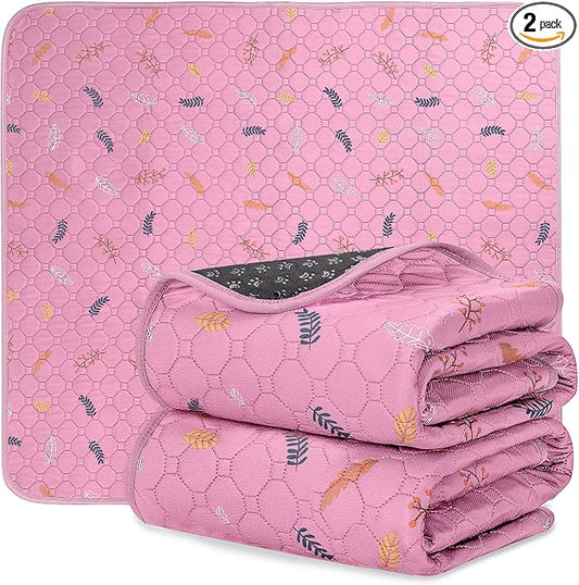 Sunheir Washable Pee Pads for Dogs 2-Pack Reusable Puppy Pads Pet Training Pads, Waterproof Dog Pee Pads for Crate, Whelping Pad, Non-Slip Protects Against Urine Leakage (Leaves - Pink, 18x24)