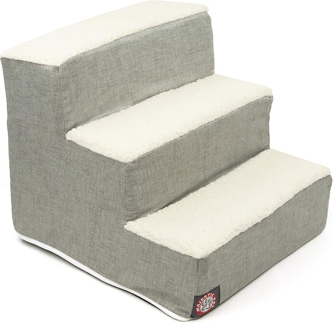 Majestic Pet 3 Step Portable Dog Stairs for Small Dogs to get on Bed Supports 25 lbs or Less – Dog Steps for High Bed with Machine Washable Cover – Pet Stairs for Cats Jackson Heathered Gray