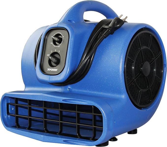 XPOWER X-800TF Pro 3/4 HP 3200 CFM Centrifugal Air Mover, Carpet Dryer, Floor Fan, Blower, Timer, Filter, for Water Damage Restoration, Janitorial, Plumbing, Home Use